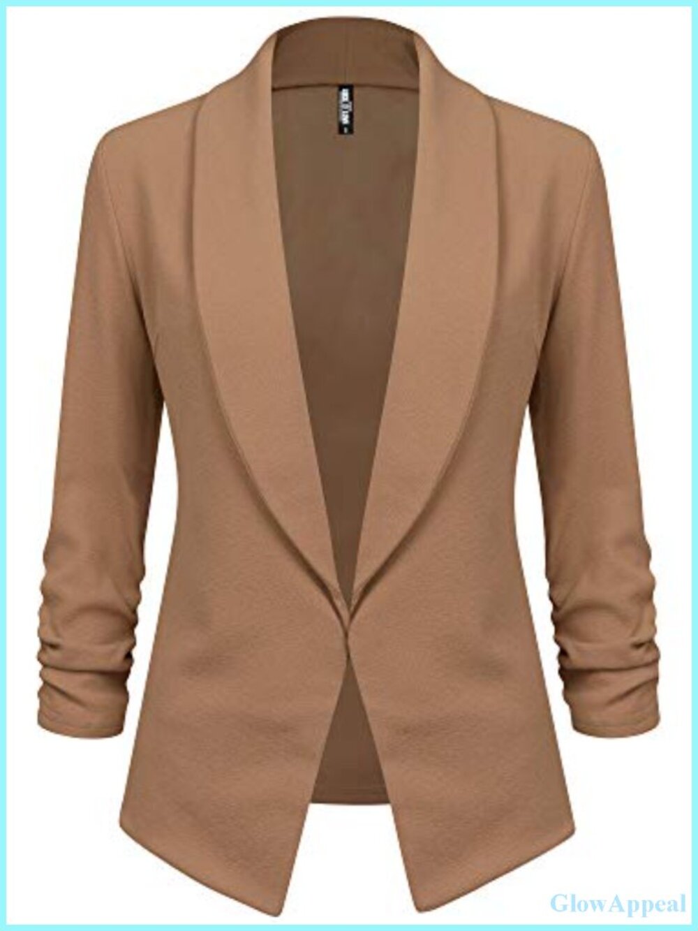 Women's 3/4 Sleeve Open Front Blazer Ruched Sleeves Work Office Jacket